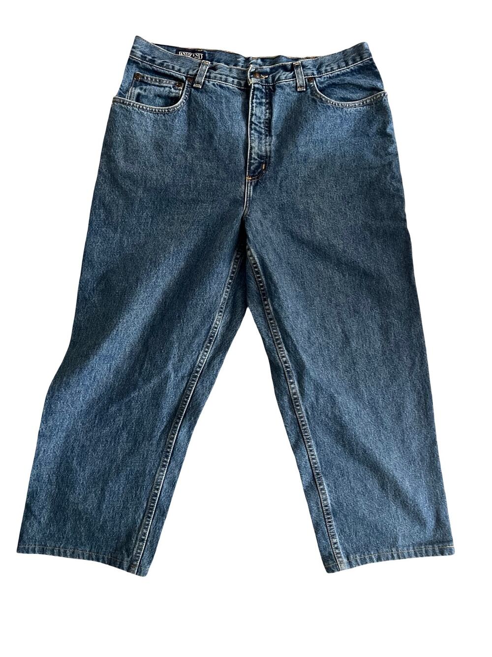 Vintage Lands End Square Rigger Jeans Mens 36 R Blue Denim Relaxed Wide Leg
